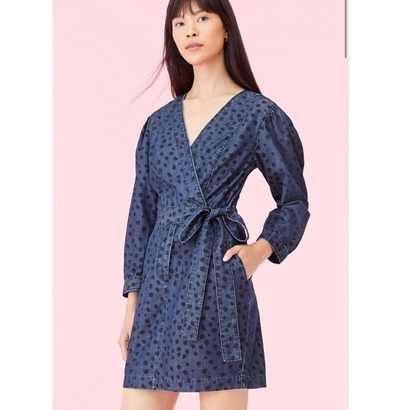 ⭐️NEW Rebecca Taylor LA VIE LE Faune Denim Wrap Dress Size Small Cotton - Picture 1 of 11